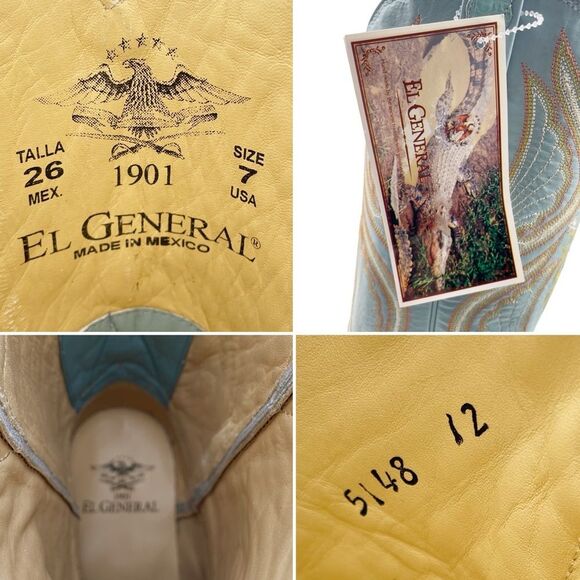 NWT El General Caiman Cowboy Boots Light Blue Leather US Size 9 MX 26 Rodeo Boho - Picture 14 of 16